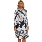 Blackbirds Long Sleeve Shirt Collar A-Line Dress