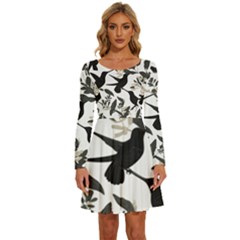 Long Sleeve Wide Neck Velvet Dress 