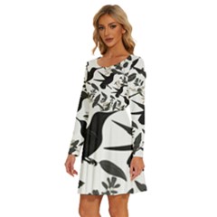 Long Sleeve Wide Neck Velvet Dress 