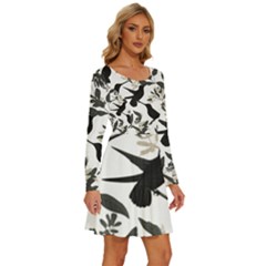 Long Sleeve Wide Neck Velvet Dress 