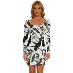Long Sleeve Square Neck Bodycon Velvet Dress 
