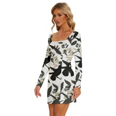 Long Sleeve Square Neck Bodycon Velvet Dress 