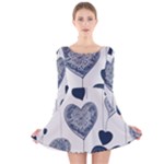 Blue Hearts Long Sleeve Velvet Skater Dress