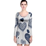 Blue Hearts Long Sleeve Velvet Bodycon Dress