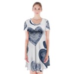 Blue Hearts Short Sleeve V-neck Flare Dress
