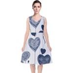 Blue Hearts V-Neck Midi Sleeveless Dress 