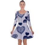 Blue Hearts Quarter Sleeve Skater Dress