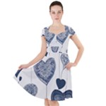 Blue Hearts Cap Sleeve Midi Dress