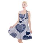 Blue Hearts Halter Party Swing Dress 
