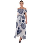 Blue Hearts Off Shoulder Open Front Chiffon Dress