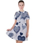 Blue Hearts Short Sleeve Shoulder Cut Out Dress 