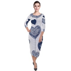 Quarter Sleeve Midi Velour Bodycon Dress 