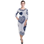 Blue Hearts Quarter Sleeve Midi Velour Bodycon Dress