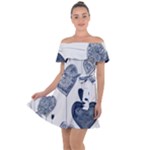 Blue Hearts Off Shoulder Velour Dress