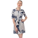 Blue Hearts Belted Shirt Dress