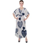 Blue Hearts V-Neck Boho Style Maxi Dress