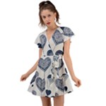 Blue Hearts Flutter Sleeve Wrap Dress