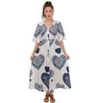 Blue Hearts Kimono Sleeve Boho Dress