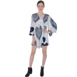 Blue Hearts V-Neck Flare Sleeve Mini Dress