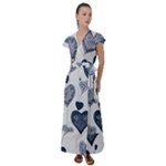 Blue Hearts Flutter Sleeve Maxi Dress
