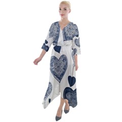 Quarter Sleeve Wrap Front Maxi Dress 