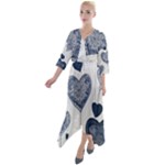 Blue Hearts Quarter Sleeve Wrap Front Maxi Dress