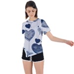 Blue Hearts Asymmetrical Short Sleeve Sports T-Shirt