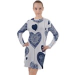Blue Hearts Long Sleeve Hoodie Dress
