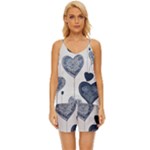 Blue Hearts V-Neck Satin Pajamas Set