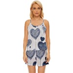 Blue Hearts Satin Pajama Short Set