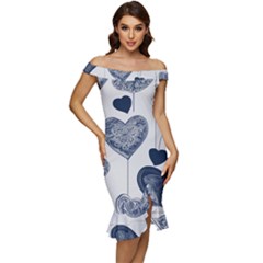 Off Shoulder Ruffle Split Hem Bodycon Dress 