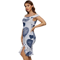 Off Shoulder Ruffle Split Hem Bodycon Dress 
