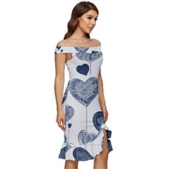 Off Shoulder Ruffle Split Hem Bodycon Dress 