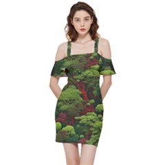 Shoulder Frill Bodycon Summer Dress 