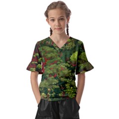 Kids  V-Neck Horn Sleeve Blouse 