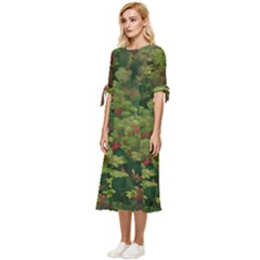 Bow Sleeve Chiffon Midi Dress 