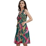 Foil & Black Birds Sleeveless V-Neck Skater Dress with Pockets