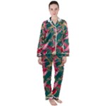 Foil & Black Birds Women s Long Sleeve Satin Pajamas Set	