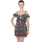 Foil & Black Birds Ruffle Cut Out Chiffon Playsuit