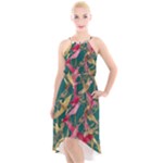 Foil & Black Birds High-Low Halter Chiffon Dress 