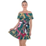 Foil & Black Birds Off Shoulder Velour Dress