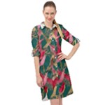 Foil & Black Birds Long Sleeve Mini Shirt Dress
