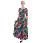 Foil & Black Birds Half Sleeves Maxi Dress