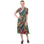 Foil & Black Birds Keyhole Neckline Chiffon Dress