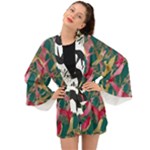 Foil & Black Birds Long Sleeve Kimono