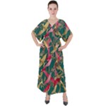 Foil & Black Birds V-Neck Boho Style Maxi Dress