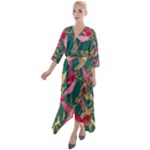 Foil & Black Birds Quarter Sleeve Wrap Front Maxi Dress
