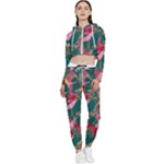 Foil & Black Birds Cropped Zip Up Lounge Set