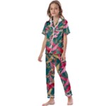 Foil & Black Birds Kids  Satin Short Sleeve Pajamas Set