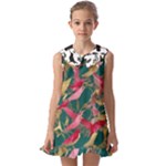 Foil & Black Birds Kids  Pilgrim Collar Ruffle Hem Dress